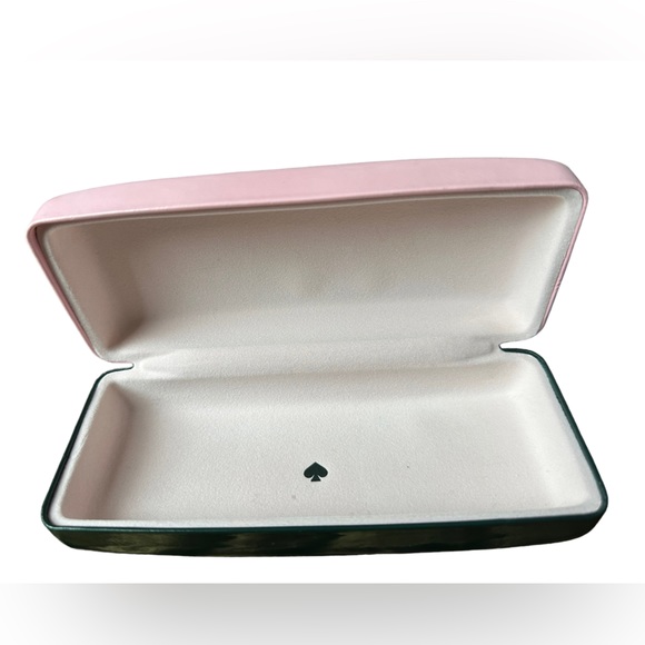 kate spade ♠️ Hard Shell Eyeglass Sunglass Case Pink & Hunter Green Lens Cloth - Picture 5 of 7
